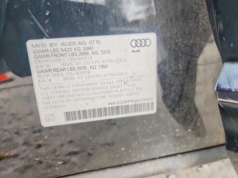 2016 Audi Q5 მანქანა იყიდება აუქციონზე, vin: WA1C2AFP9GA034650, აუქციონის ნომერი: 57165596