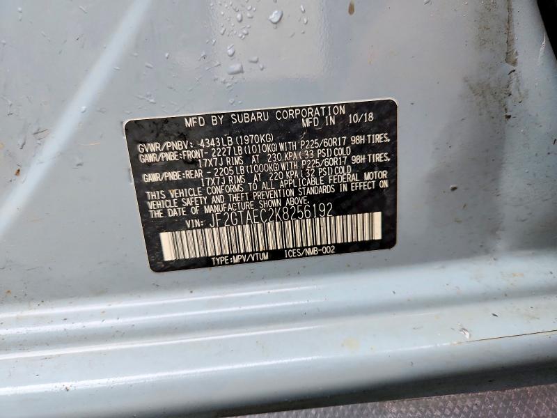 58810836 :رقم المزاد ، JF2GTAEC2K8256192 vin ، 2019 Subaru Crosstrek مزاد بيع