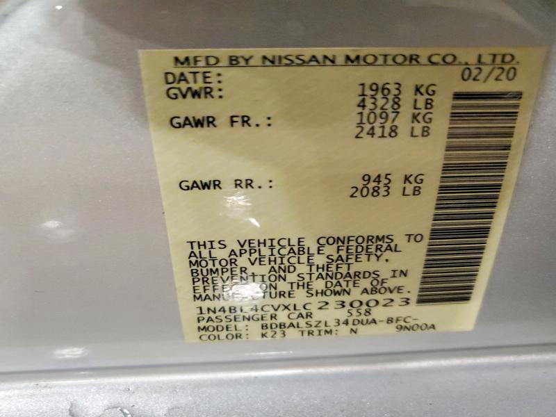Aukcja sprzedaży 2020 Nissan Altima, vin: 1N4BL4CVXLC230023, numer aukcji: 57779636
