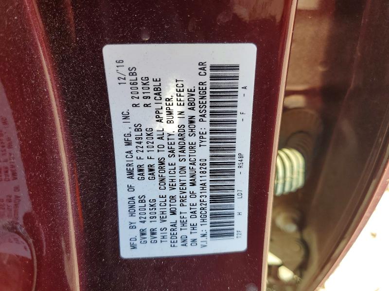 2017 Honda Accord მანქანა იყიდება აუქციონზე, vin: 1HGCR2F31HA118260, აუქციონის ნომერი: 55629776