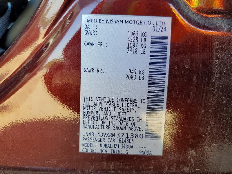 58656556 :رقم المزاد ، 1N4BL4DVXRN371380 vin ، 2024 Nissan Altima مزاد بيع