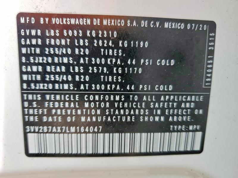 Продаж на аукціоні авто 2020 Volkswagen Tiguan, vin: 3VV2B7AX7LM164047, номер лоту: 56870496