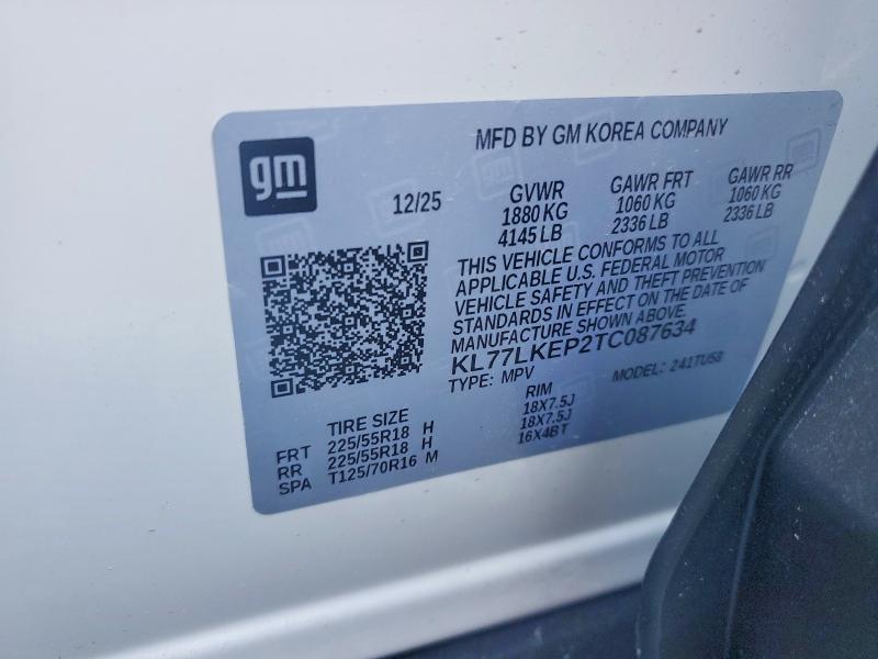 2026 Chevrolet Trax მანქანა იყიდება აუქციონზე, vin: KL77LKEP2TC087634, აუქციონის ნომერი: 59085026
