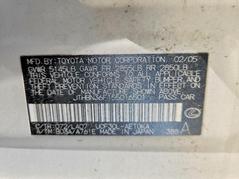 2005 Lexus Ls მანქანა იყიდება აუქციონზე, vin: JTHBN36F155016501, აუქციონის ნომერი: 57254176