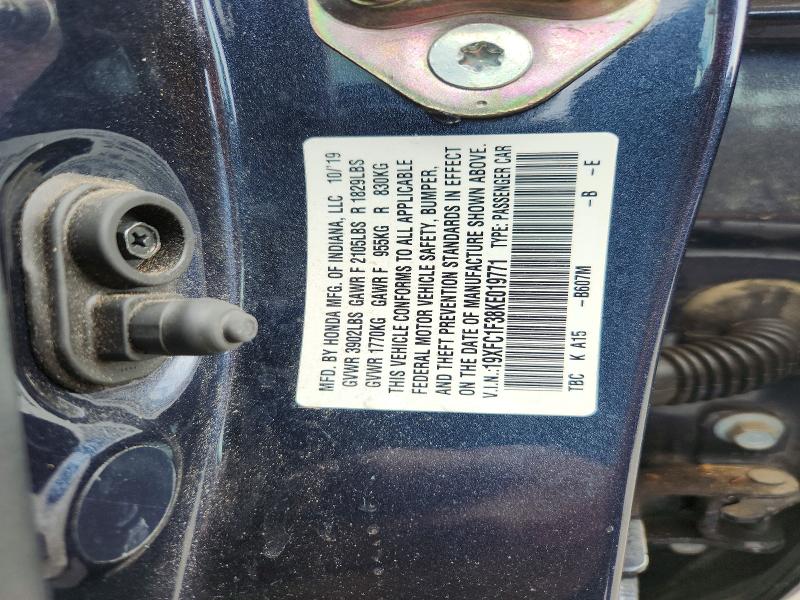 Aukcja sprzedaży 2019 Honda Civic, vin: 19XFC1F38KE019771, numer aukcji: 57961086