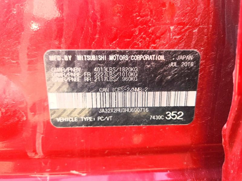 Продажа на аукционе авто 2017 Mitsubishi Lancer, vin: JA32X2HU3HU600716, номер лота: 58946736