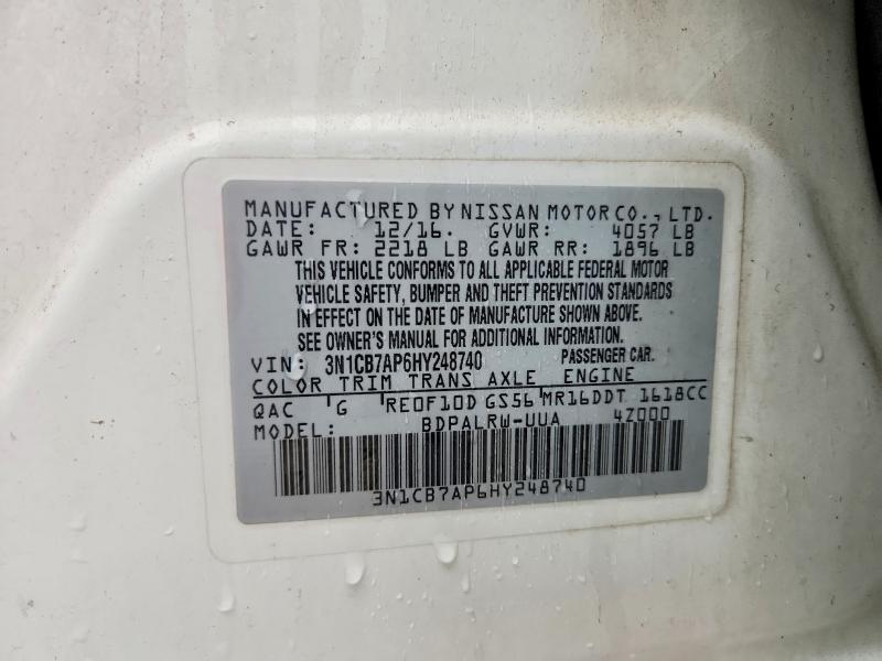 Продаж на аукціоні авто 2017 Nissan Sentra, vin: 3N1CB7AP6HY248740, номер лоту: 57416486