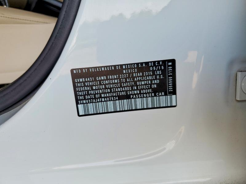 58752346 :رقم المزاد ، 3VW637AJ4FM407534 vin ، 2015 Volkswagen Jetta مزاد بيع