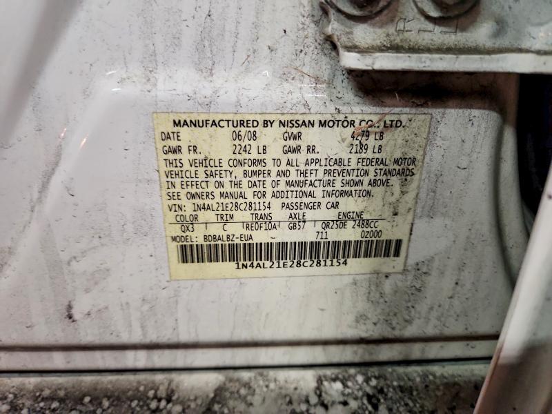 2008 Nissan Altima მანქანა იყიდება აუქციონზე, vin: 1N4AL21E28C281154, აუქციონის ნომერი: 56732826