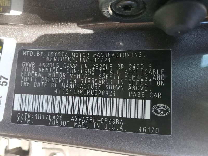 Продаж на аукціоні авто 2021 Toyota Camry, vin: 4T1G11BK5MU028824, номер лоту: 55987286