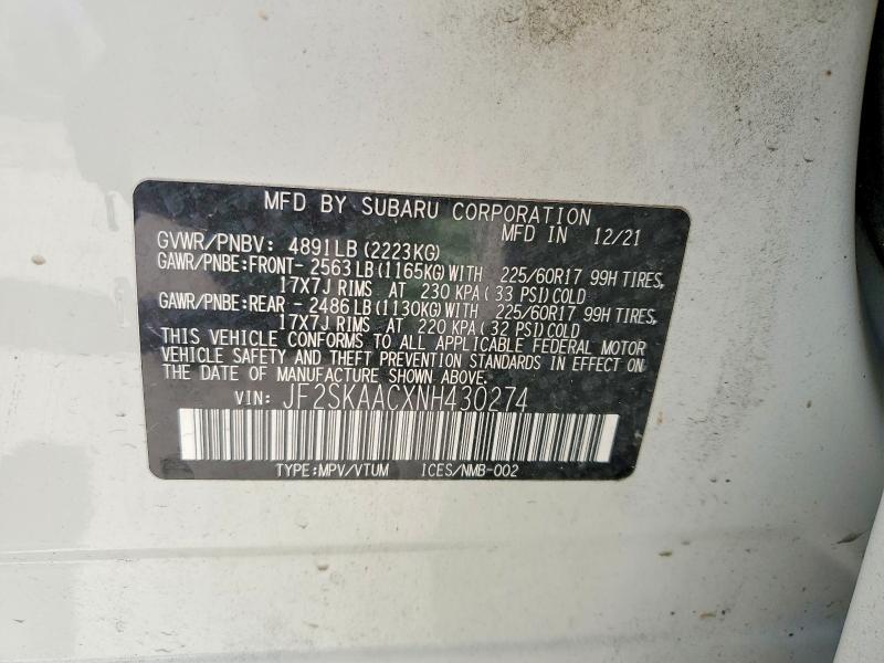 Продажа на аукционе авто 2022 Subaru Forester, vin: JF2SKAACXNH430274, номер лота: 56454576