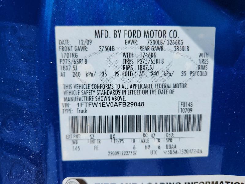 58102756 :رقم المزاد ، 1FTFW1EV0AFB29048 vin ، 2010 Ford F150 مزاد بيع