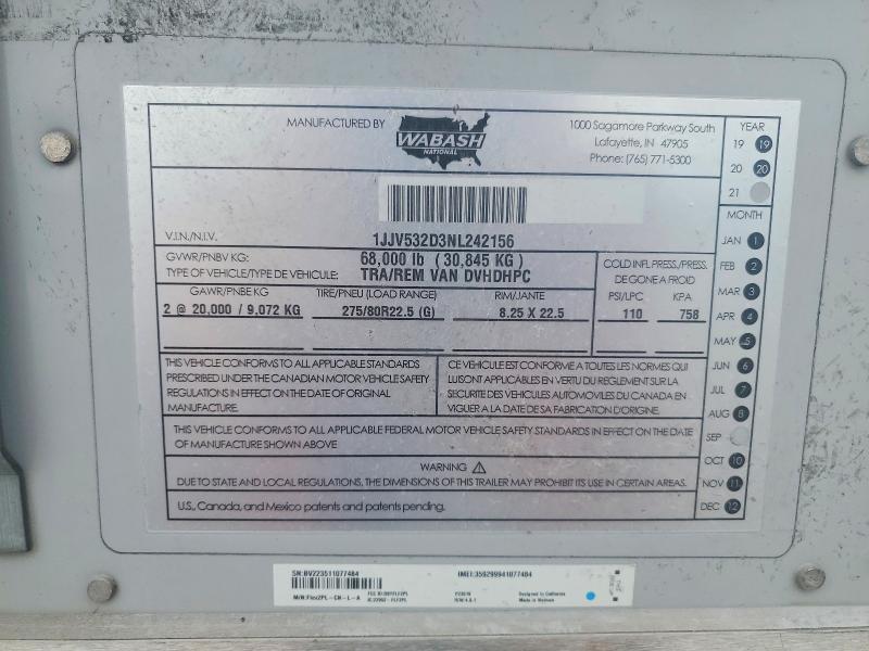 Aukcja sprzedaży 2022 Wabash Unknown, vin: 1JJV532D3NL242156, numer aukcji: 55825406