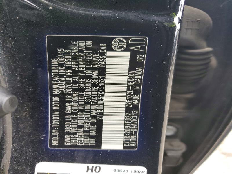 Продажа на аукционе авто 2015 Toyota Corolla, vin: 2T1BURHE5FC451621, номер лота: 56066216