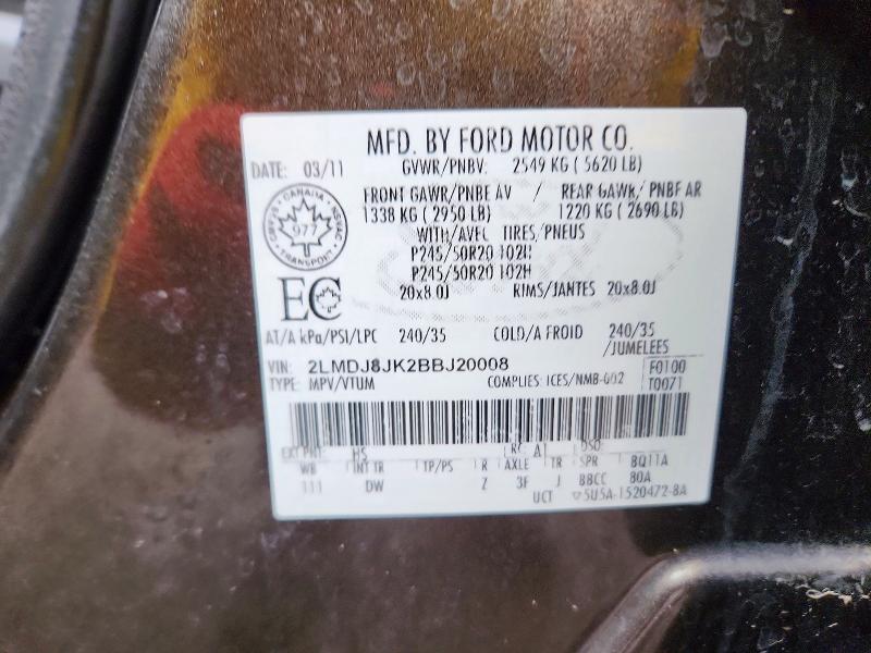 58065546 :رقم المزاد ، 2LMDJ8JK2BBJ20008 vin ، 2011 Lincoln Mkx مزاد بيع