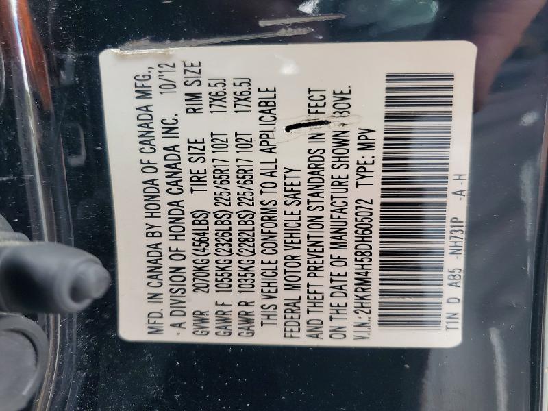 Продажа на аукционе авто 2013 Honda Cr-v, vin: 2HKRM4H58DH605072, номер лота: 57430546