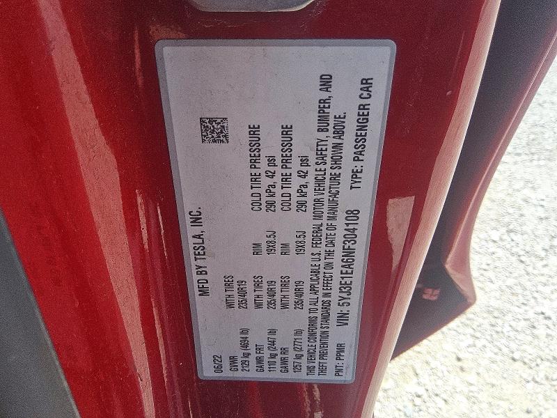 Продаж на аукціоні авто 2022 Tesla Model 3, vin: 5YJ3E1EA6NF304108, номер лоту: 57625306