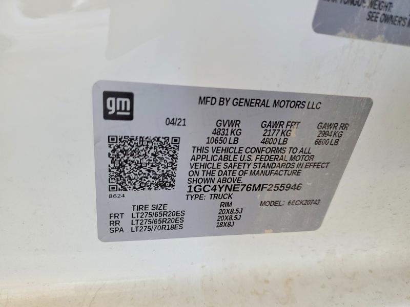 57680506 :رقم المزاد ، 1GC4YNE76MF255946 vin ، 2021 Chevrolet Silverado مزاد بيع