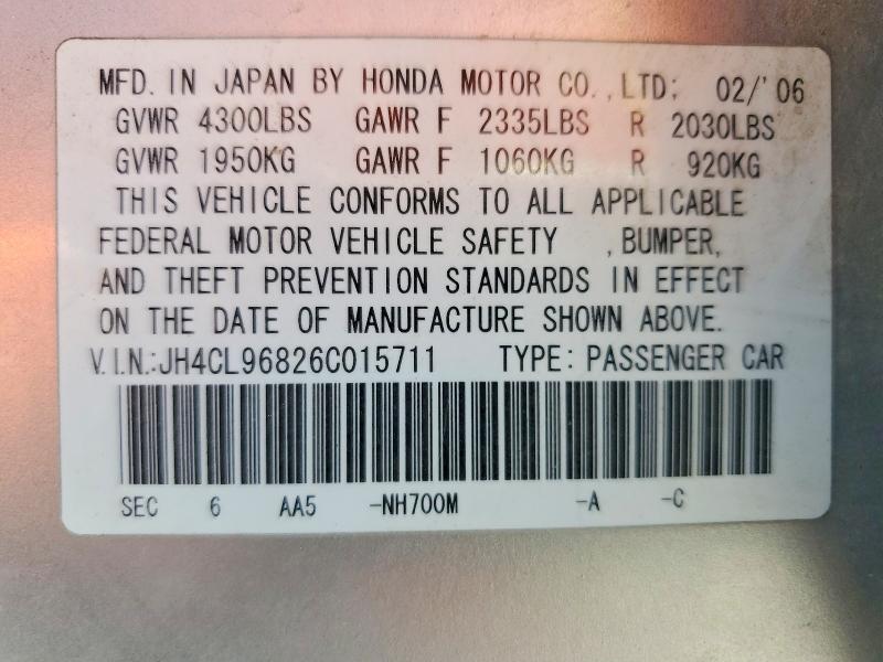 Aukcja sprzedaży 2006 Acura Tsx, vin: JH4CL96826C015711, numer aukcji: 57016386