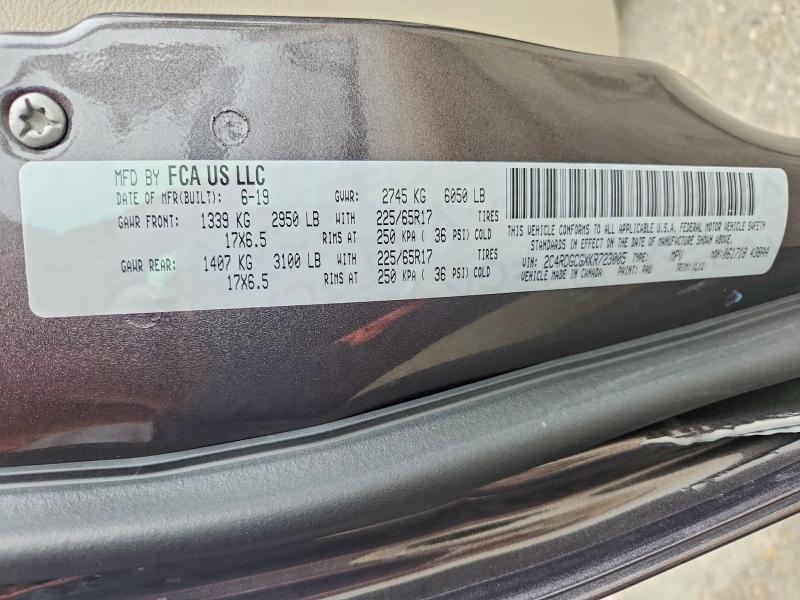 57876316 :رقم المزاد ، 2C4RDGCGXKR723005 vin ، 2019 Dodge Grand Caravan مزاد بيع