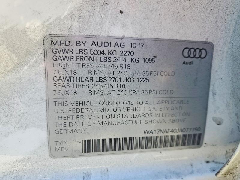 58222546 :رقم المزاد ، WA17NAF40JA077750 vin ، 2018 Audi A4 Allroad مزاد بيع