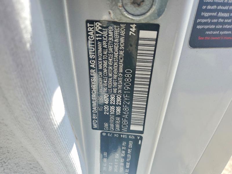 Aukcja sprzedaży 2000 Mercedes-benz Sl, vin: WDBFA68F2YF190880, numer aukcji: 55026476
