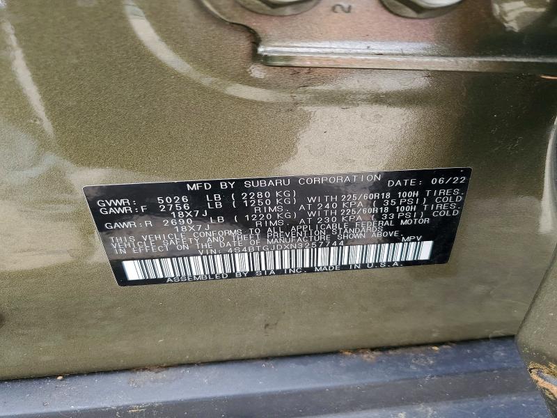 Продаж на аукціоні авто 2022 Subaru Outback, vin: 4S4BTGJDXN3257744, номер лоту: 56176166
