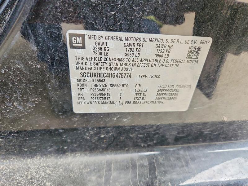 Продаж на аукціоні авто 2017 Chevrolet Silverado, vin: 3GCUKREC4HG475774, номер лоту: 58695146