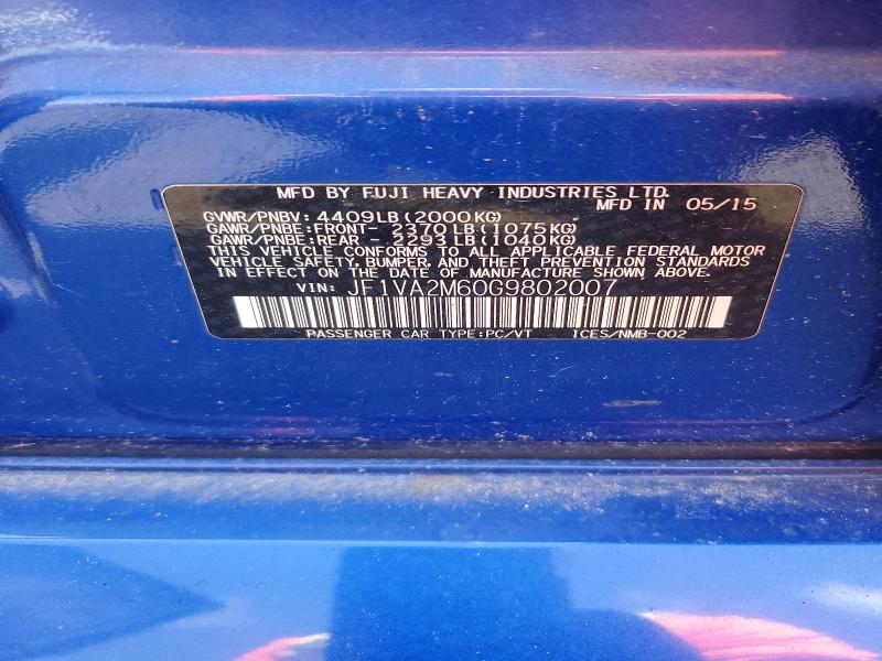 Продажа на аукционе авто 2016 Subaru Wrx, vin: JF1VA2M60G9802007, номер лота: 58893936