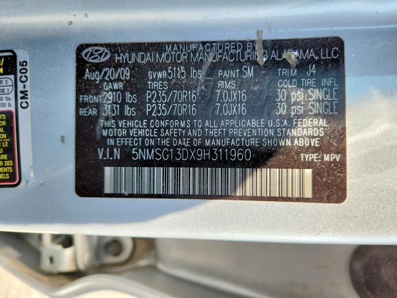 85984025 :رقم المزاد ، 5NMSG13DX9H311960 vin ، 2009 Hyundai Santa Fe مزاد بيع