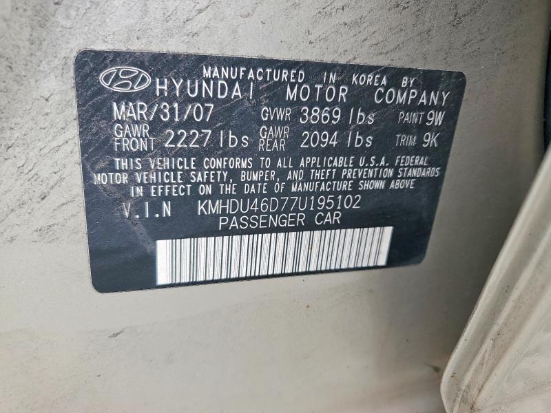 Продаж на аукціоні авто 2007 Hyundai Elantra, vin: KMHDU46D77U195102, номер лоту: 56748896