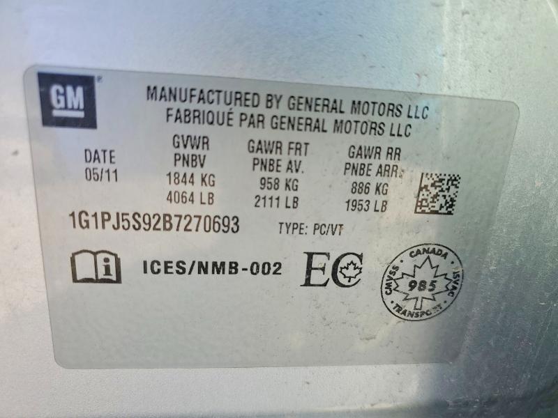 Auction sale of the 2011 Chevrolet Cruze, vin: 1G1PJ5S92B7270693, lot number: 55417266