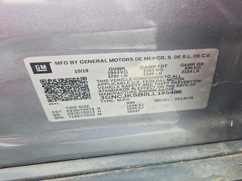 Продаж на аукціоні авто 2020 Chevrolet Trax, vin: 3GNCJKSB0LL195486, номер лоту: 57962996