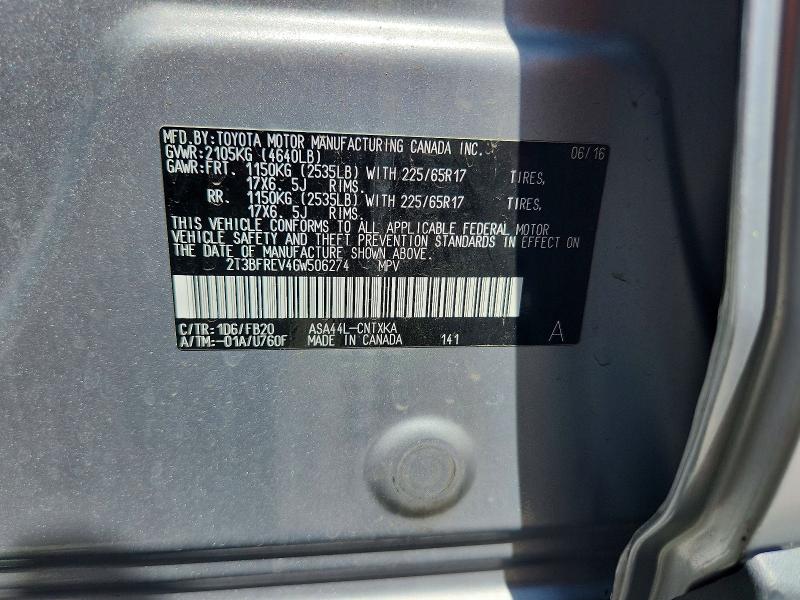 Aukcja sprzedaży 2016 Toyota Rav4, vin: 2T3BFREV4GW506274, numer aukcji: 59220236