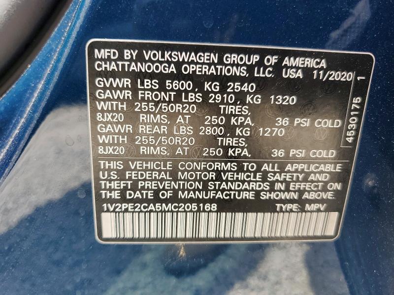 2021 Volkswagen Atlas Cross Sport მანქანა იყიდება აუქციონზე, vin: 1V2PE2CA5MC205168, აუქციონის ნომერი: 55896046
