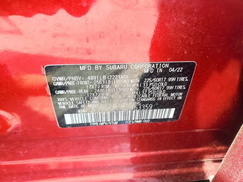 Aukcja sprzedaży 2022 Subaru Forester, vin: JF2SKAEC4NH463359, numer aukcji: 56501906