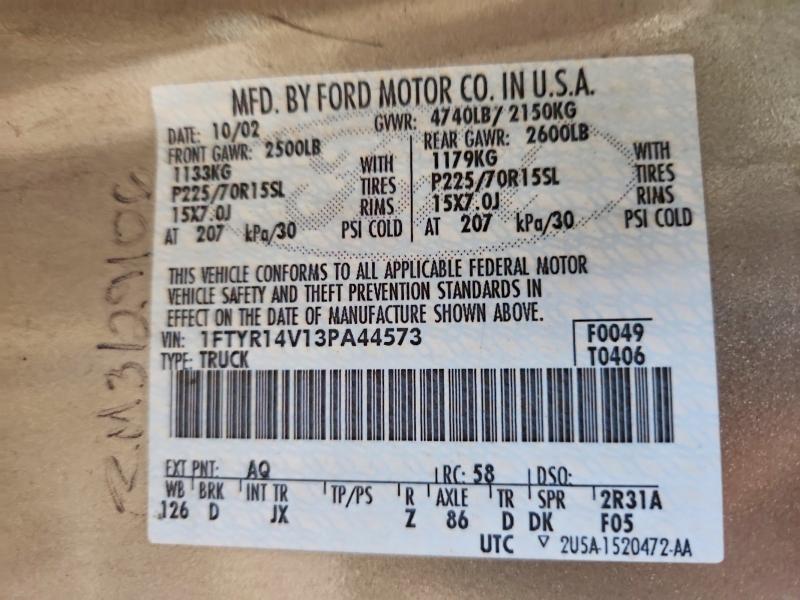 58421766 :رقم المزاد ، 1FTYR14V13PA44573 vin ، 2003 Ford Ranger مزاد بيع