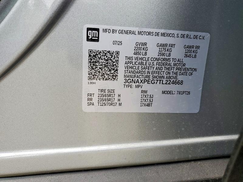 Продаж на аукціоні авто 2026 Chevrolet Equinox, vin: 3GNAXPEG7TL224668, номер лоту: 58844976