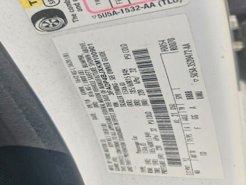 56669156 :رقم المزاد ، 3FADP4BJXKM100901 vin ، 2019 Ford Fiesta مزاد بيع