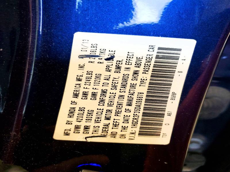 2013 Honda Accord მანქანა იყიდება აუქციონზე, vin: 1HGCR2F35DA098878, აუქციონის ნომერი: 57147056