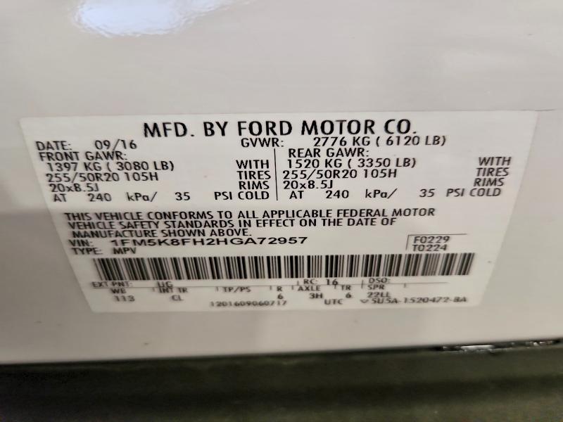 Продажа на аукционе авто 2017 Ford Explorer, vin: 1FM5K8FH2HGA72957, номер лота: 56277716
