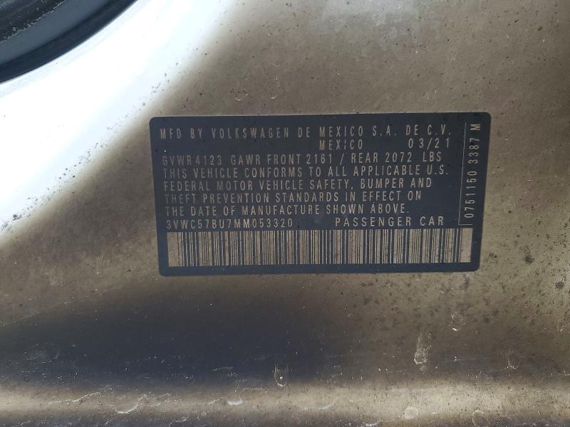 2021 Volkswagen Jetta მანქანა იყიდება აუქციონზე, vin: 3VWC57BU7MM053320, აუქციონის ნომერი: 57585456
