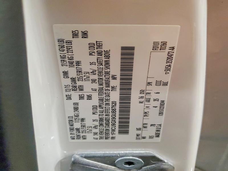 Продажа на аукционе авто 2016 Ford Escape, vin: 1FMCU9GX9GUB87620, номер лота: 58280636
