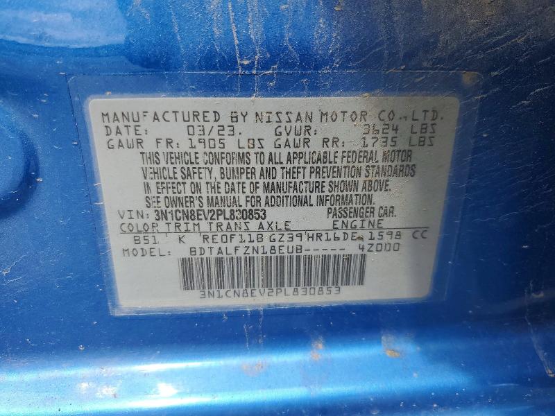 2023 Nissan Versa მანქანა იყიდება აუქციონზე, vin: 3N1CN8EV2PL830853, აუქციონის ნომერი: 56844886
