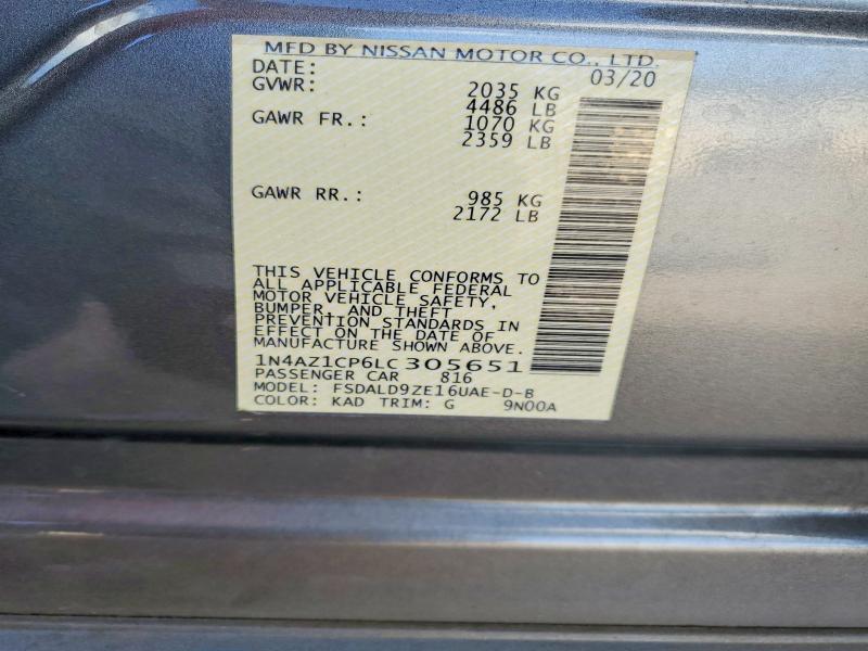 58497626 :رقم المزاد ، 1N4AZ1CP6LC305651 vin ، 2020 Nissan Leaf مزاد بيع