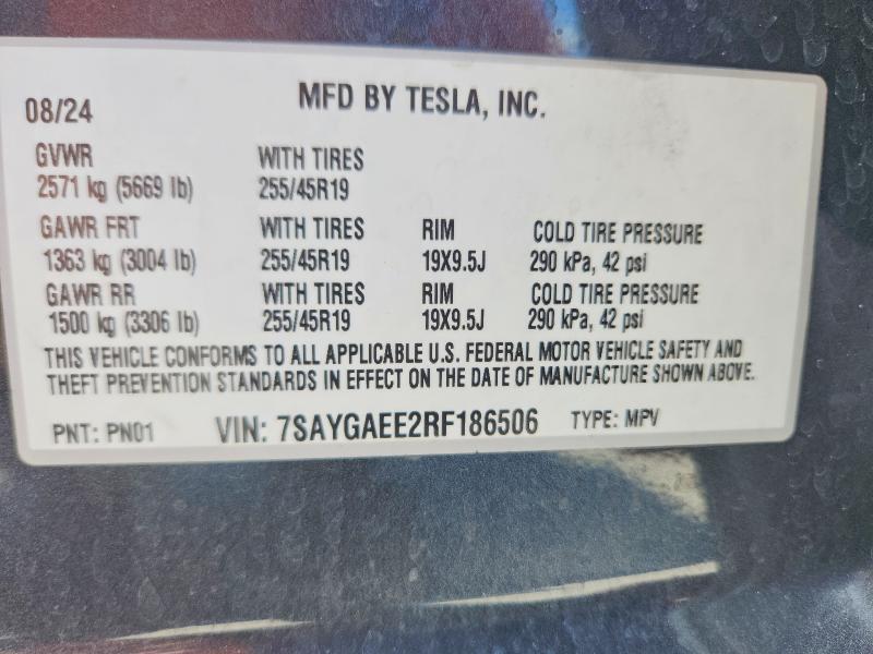 2024 Tesla Model Y მანქანა იყიდება აუქციონზე, vin: 7SAYGAEE2RF186506, აუქციონის ნომერი: 58042346