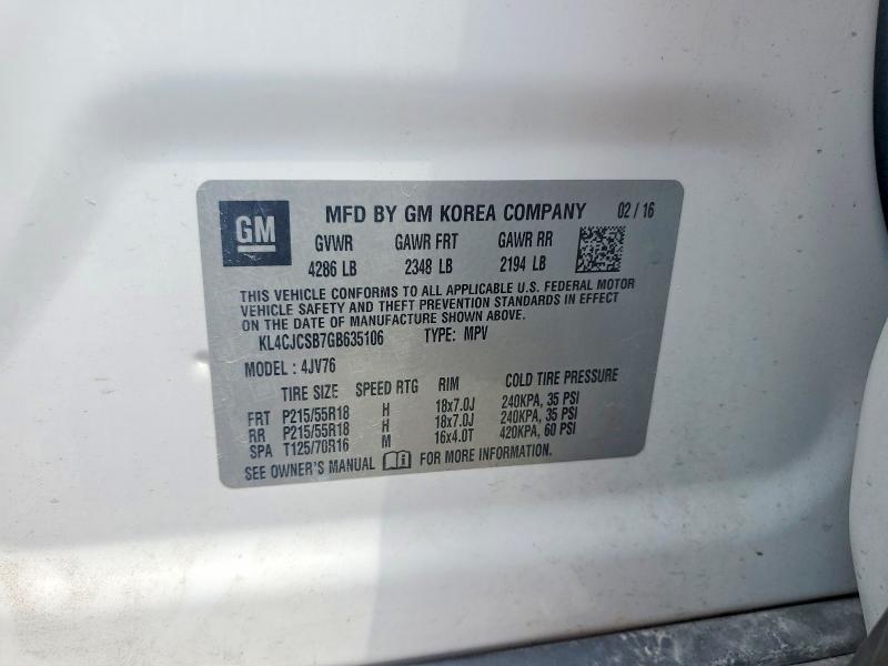 56465176 :رقم المزاد ، KL4CJCSB7GB635106 vin ، 2016 Buick Encore مزاد بيع