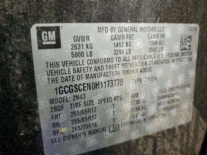 Aukcja sprzedaży 2017 Chevrolet Colorado, vin: 1GCGSCEN0H1173778, numer aukcji: 58510786