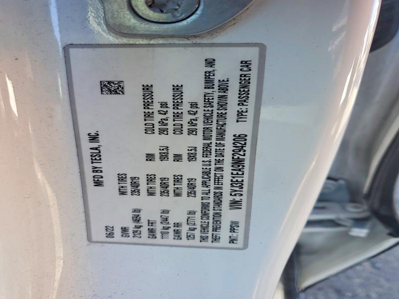 Продаж на аукціоні авто 2022 Tesla Model 3, vin: 5YJ3E1EA9NF294206, номер лоту: 58263946