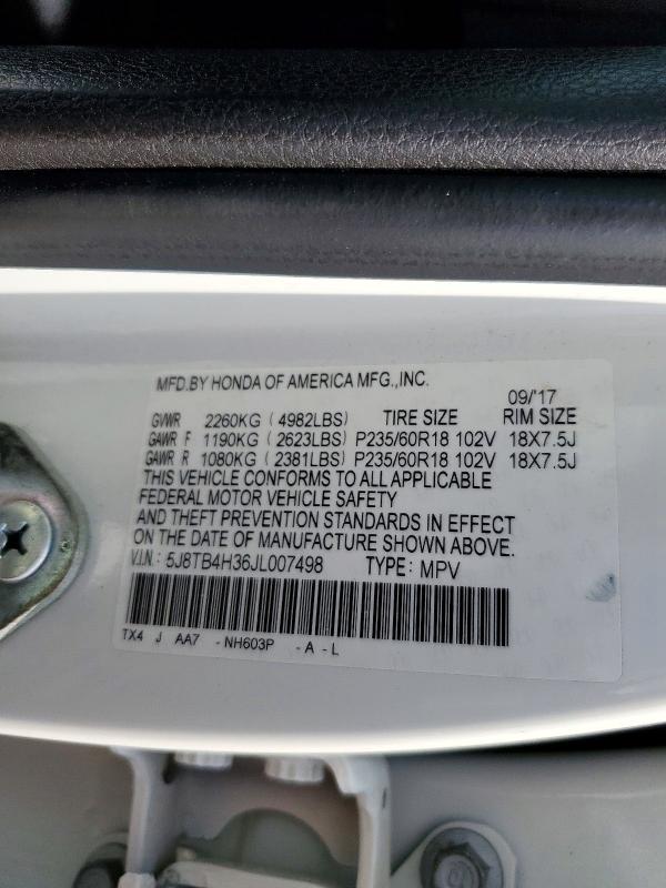 2018 Acura Rdx 4d მანქანა იყიდება აუქციონზე, vin: 5J8TB4H36JL007498, აუქციონის ნომერი: 57122586